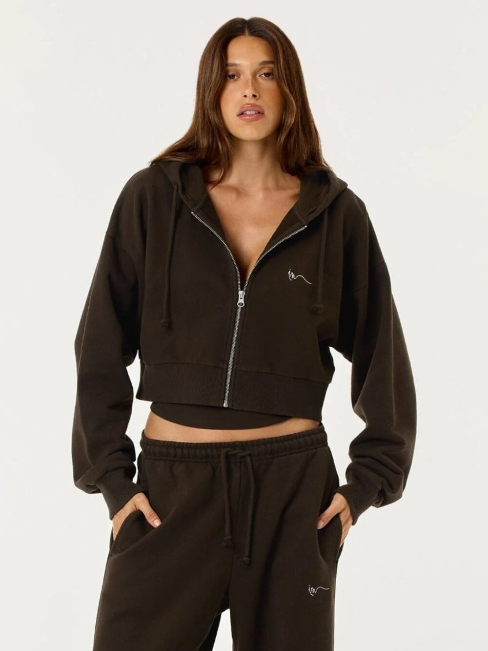 CSB Cropped Zip Hoodie in Dark Chocolate, Size Large